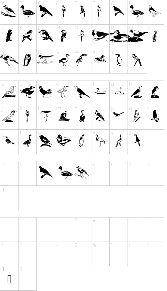 UpUpAndAway font character map