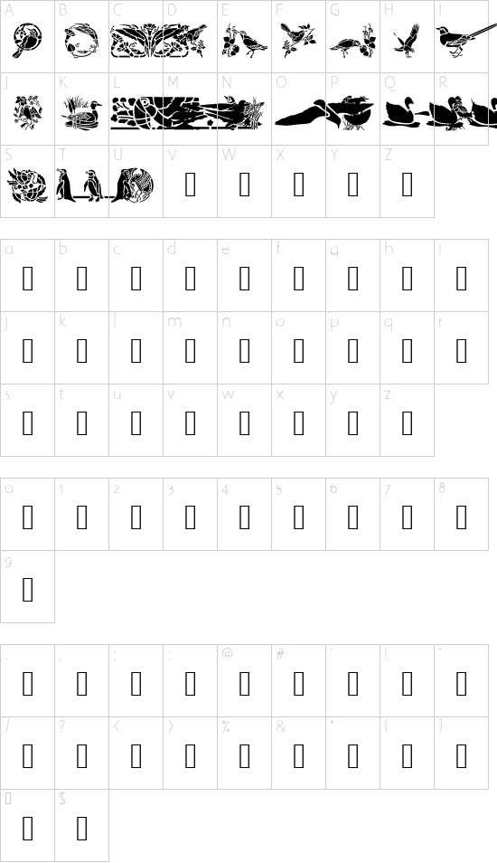 Birds Two font character map