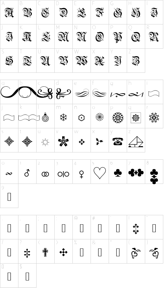 DS-Schmuck font character map