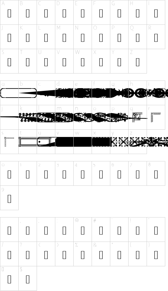 DesignerMixed font character map