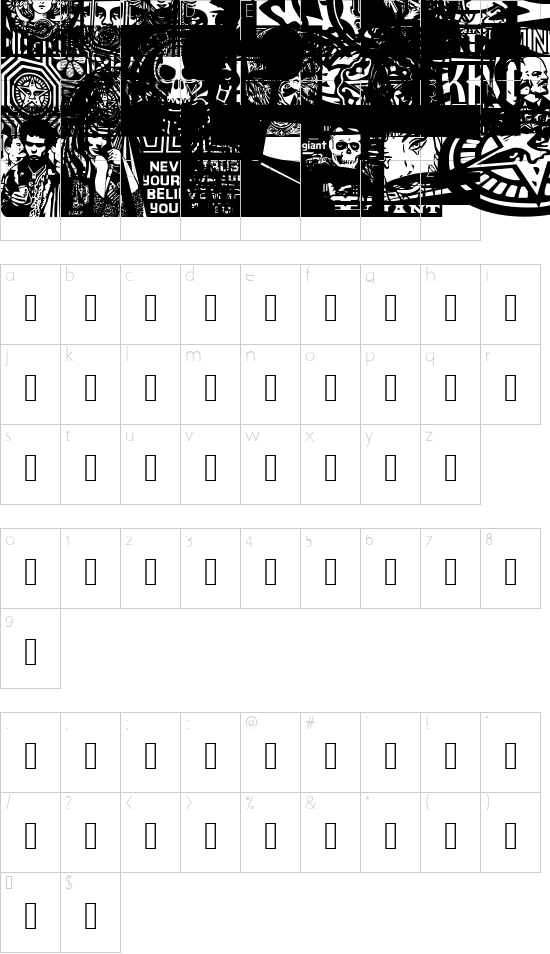 ObeyFavesCaps font character map