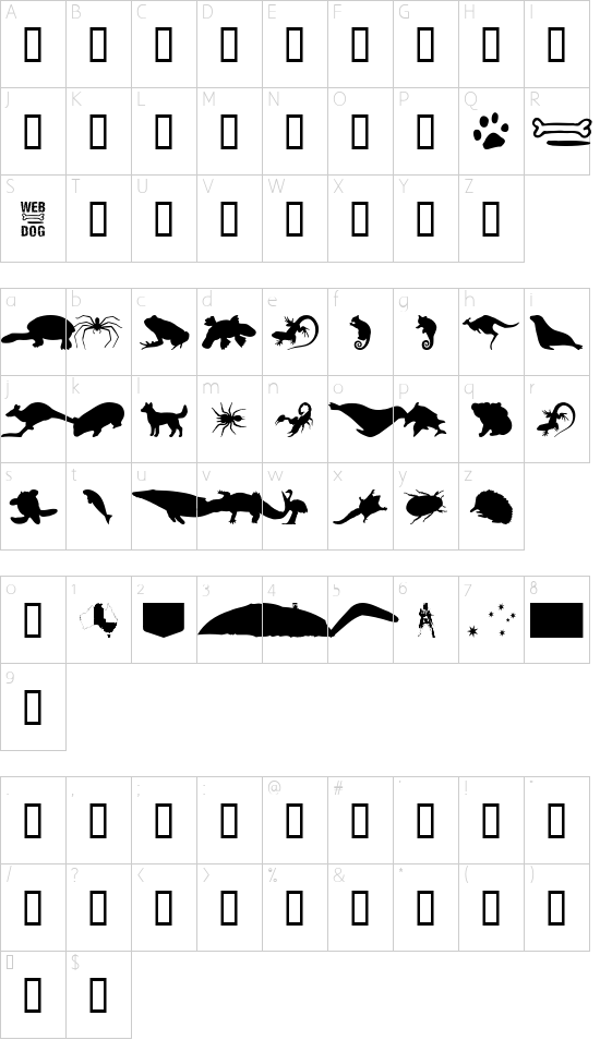 AussieIcons font character map