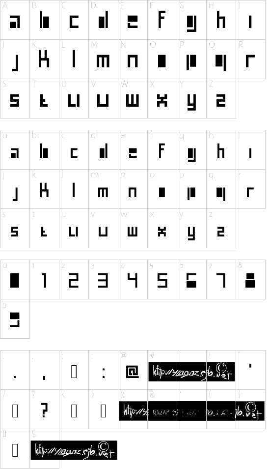 Amsterdam font character map
