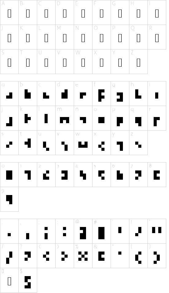 Way too small Regular font character map