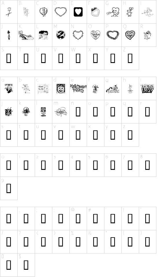 Multicasion font character map