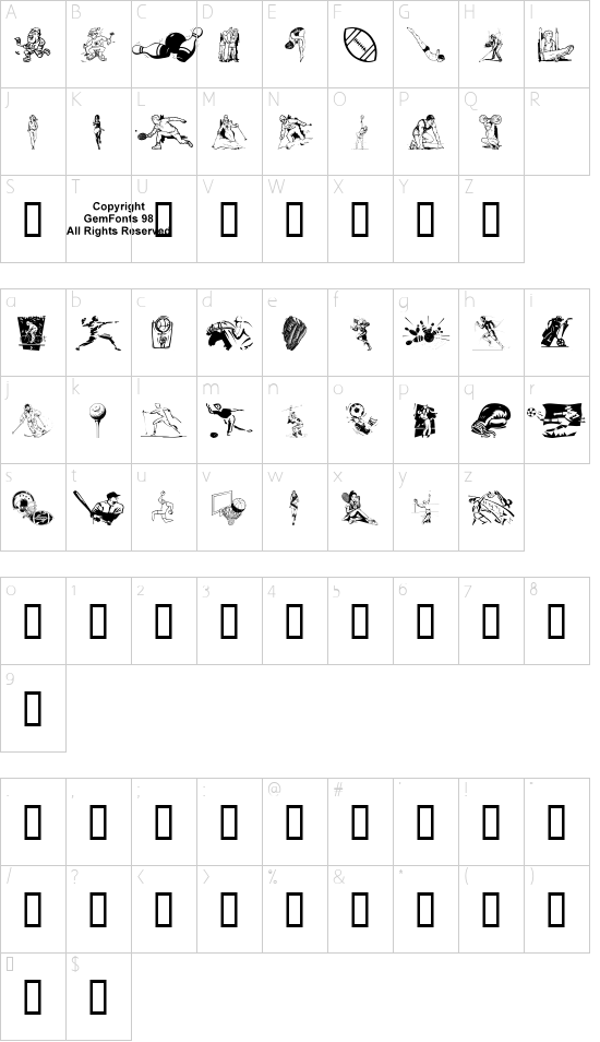 Sportzs font character map