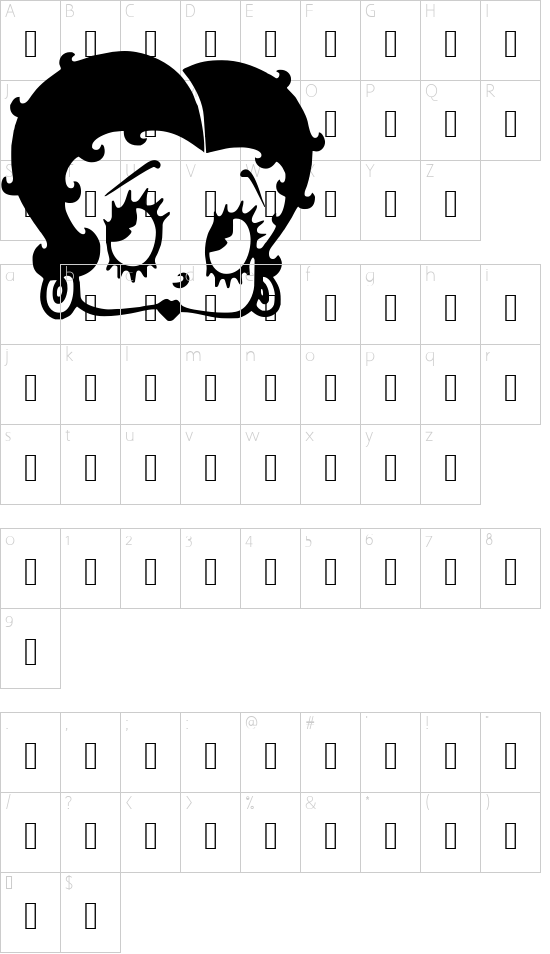 Grim Natwick Betty Boop font character map