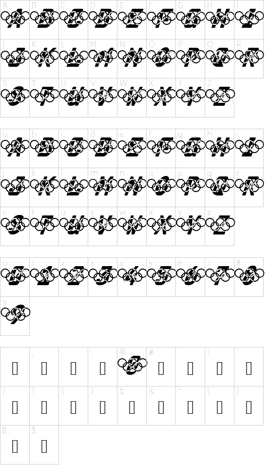 Olympia 2000 font character map
