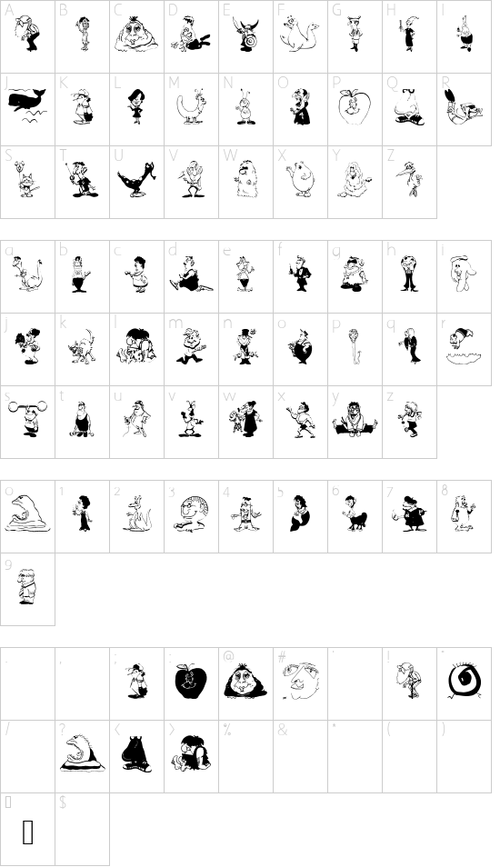 ToonCharsOne font character map