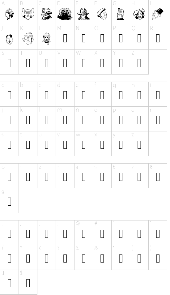 Heads 1 font character map