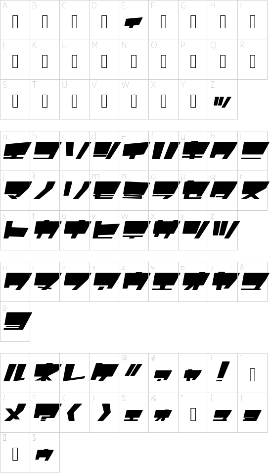 HyperLalabellJI font character map