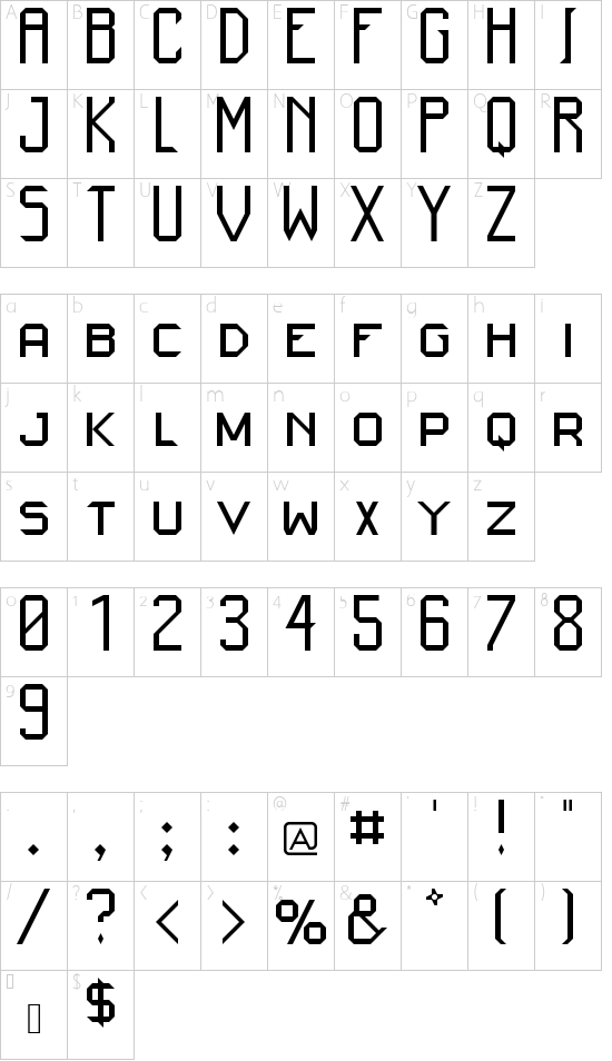 Kinishinai NBP Regular font character map