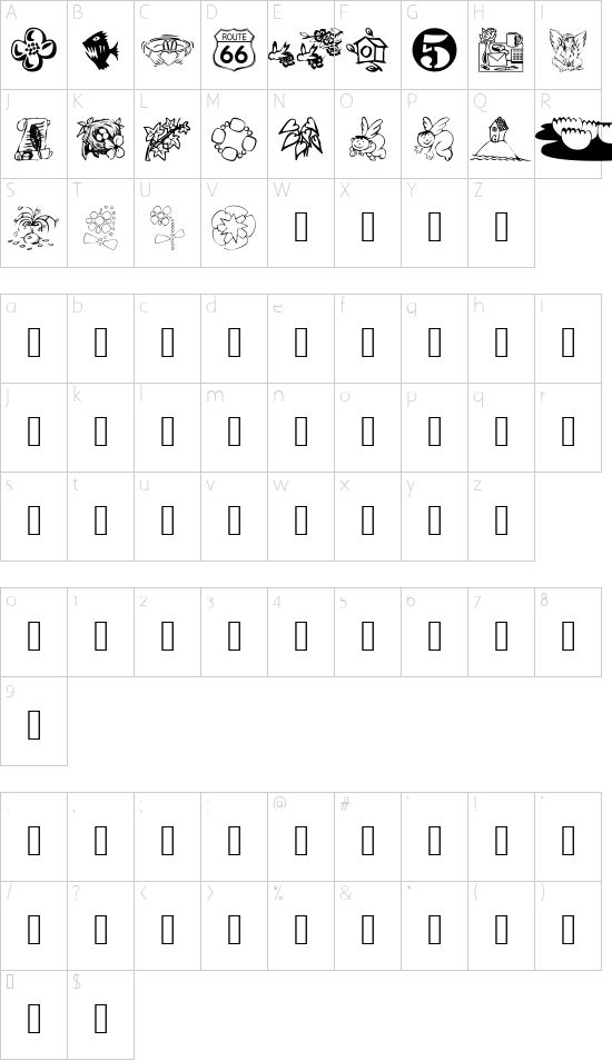 KR Katlings Fifteen font character map
