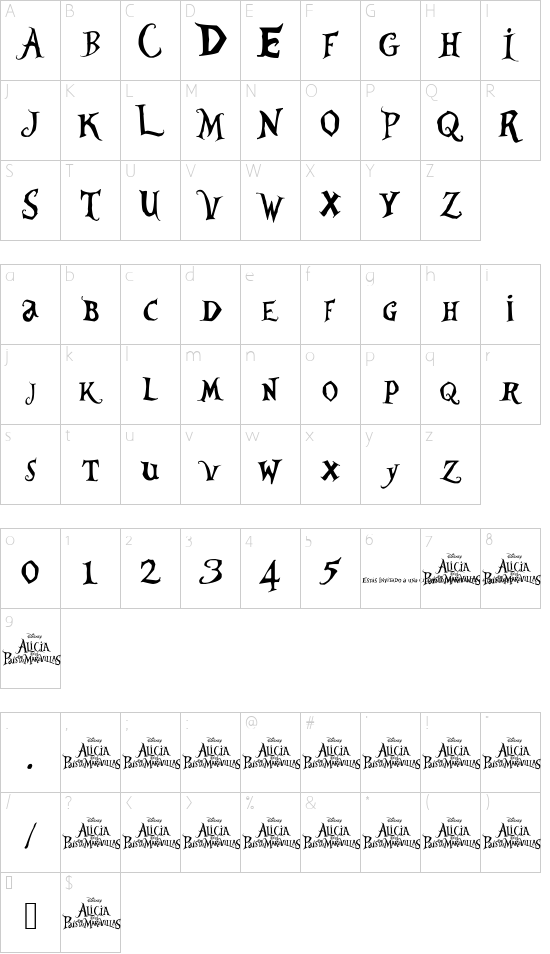 AliciaWonderland font character map