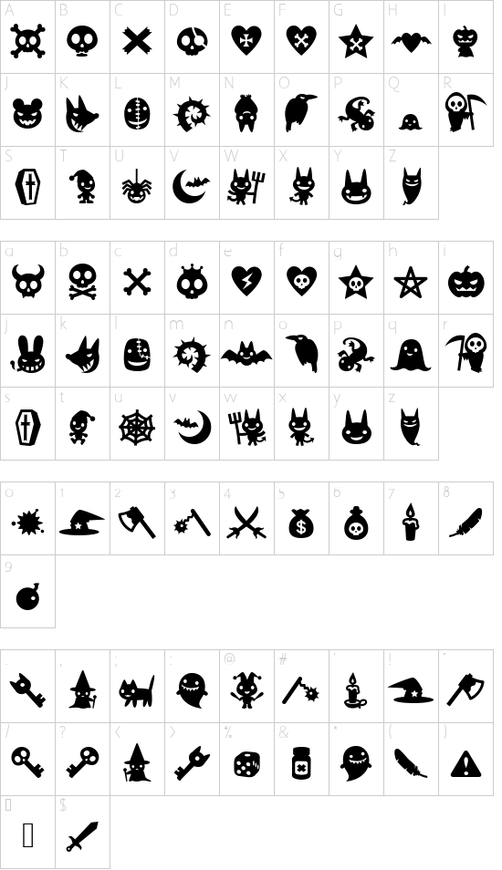 Evilz font character map