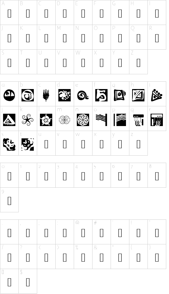 Annsample font character map