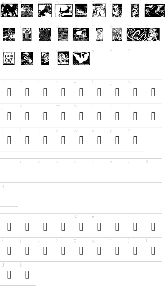 Sangrael font character map