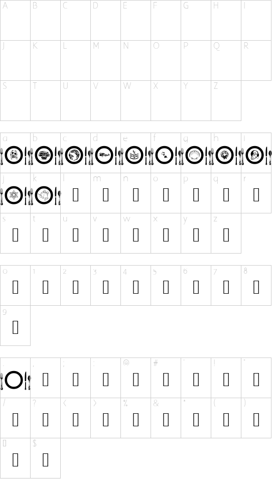 AL Place Settings Dings font character map
