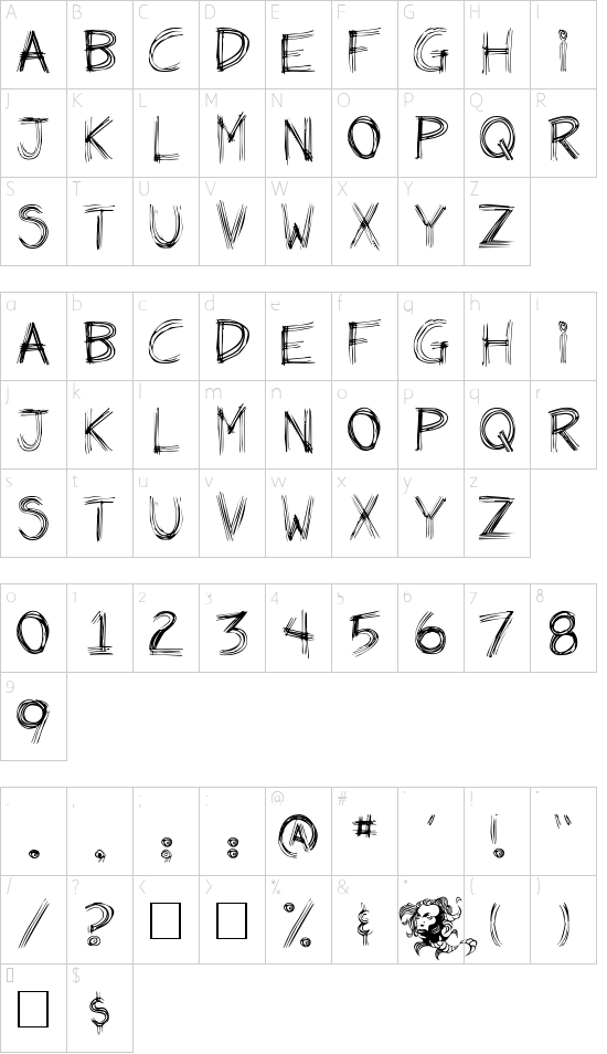 Weirdo font character map