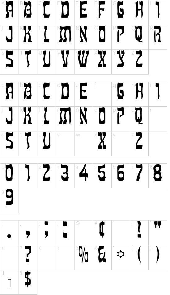 Moses-Light font character map