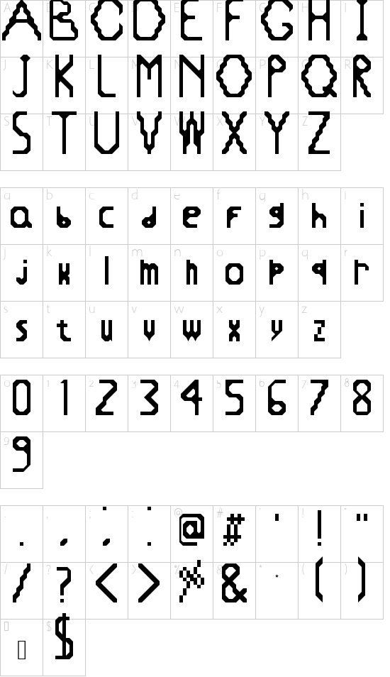 Zigzag Regular font character map