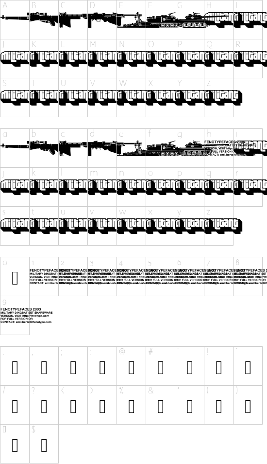 abc  Military dingbats fenotype font character map