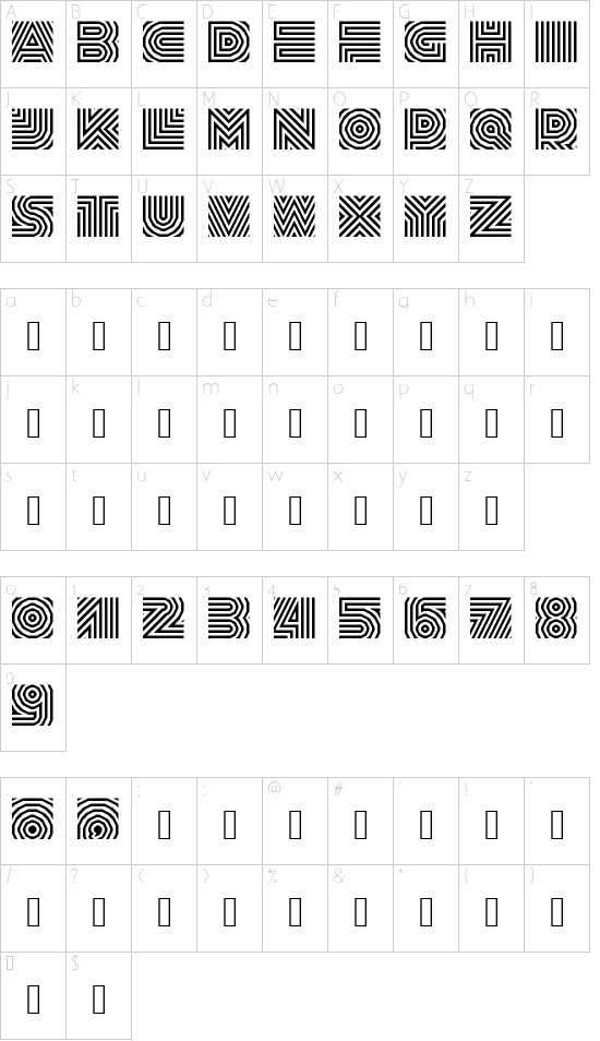 mustafa Regular font character map