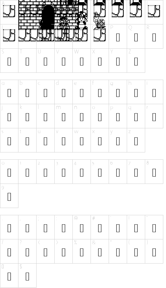 Mushroom Kingdom NBP font character map