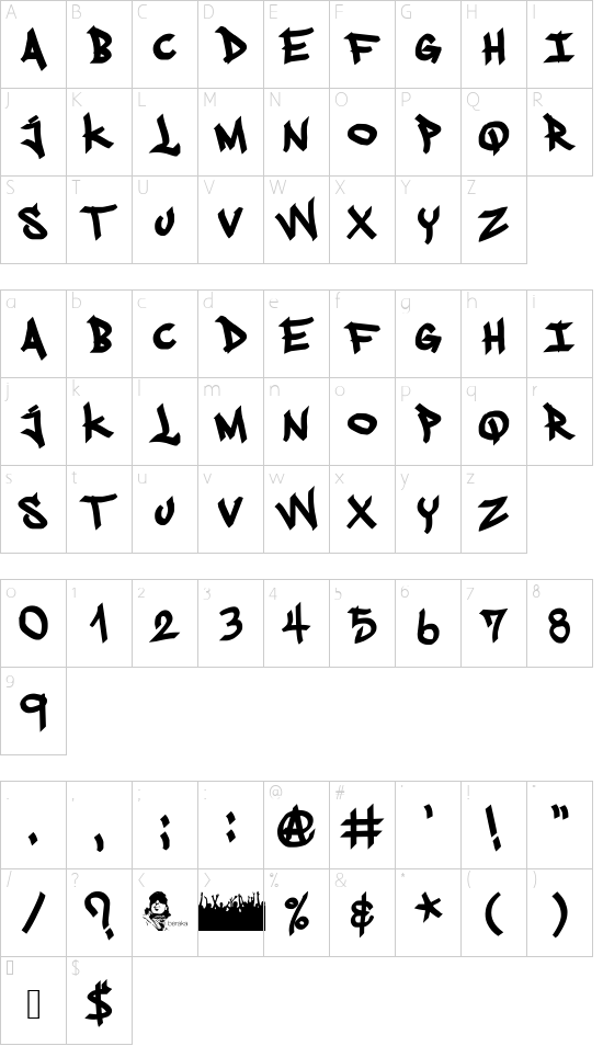 Crawn Fat font character map