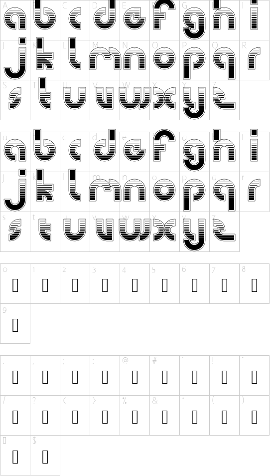 RetroGamer font character map