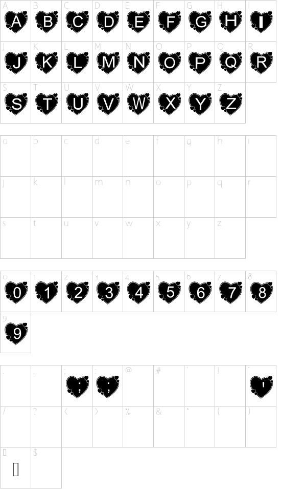 AEZbighearts font character map