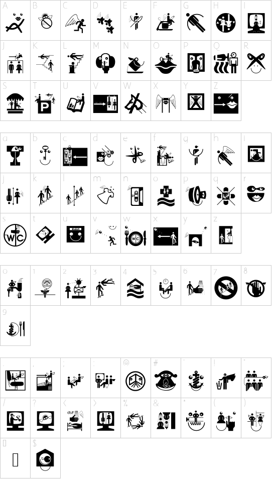 CrazyWorld font character map