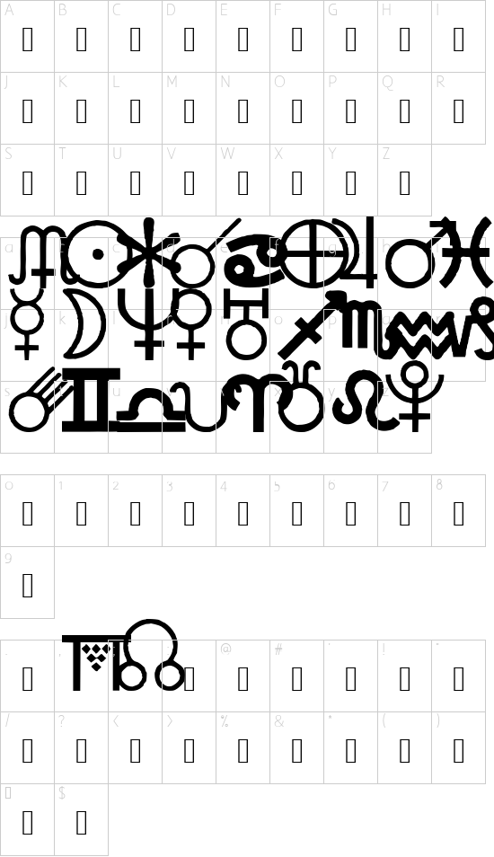 Carr AstroDings font character map