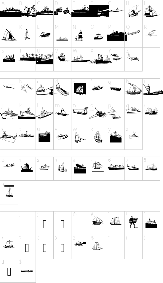 I Am Sailing font character map