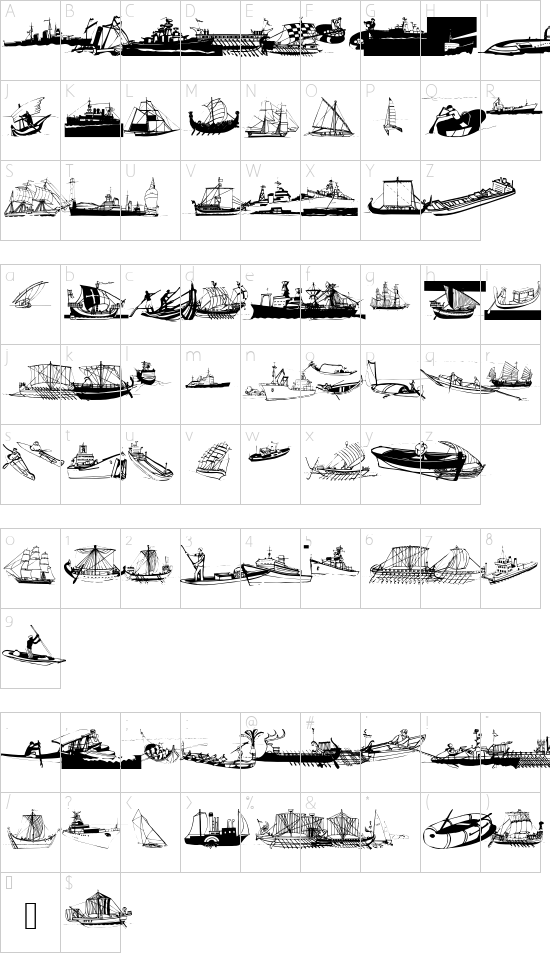 MarineBats font character map