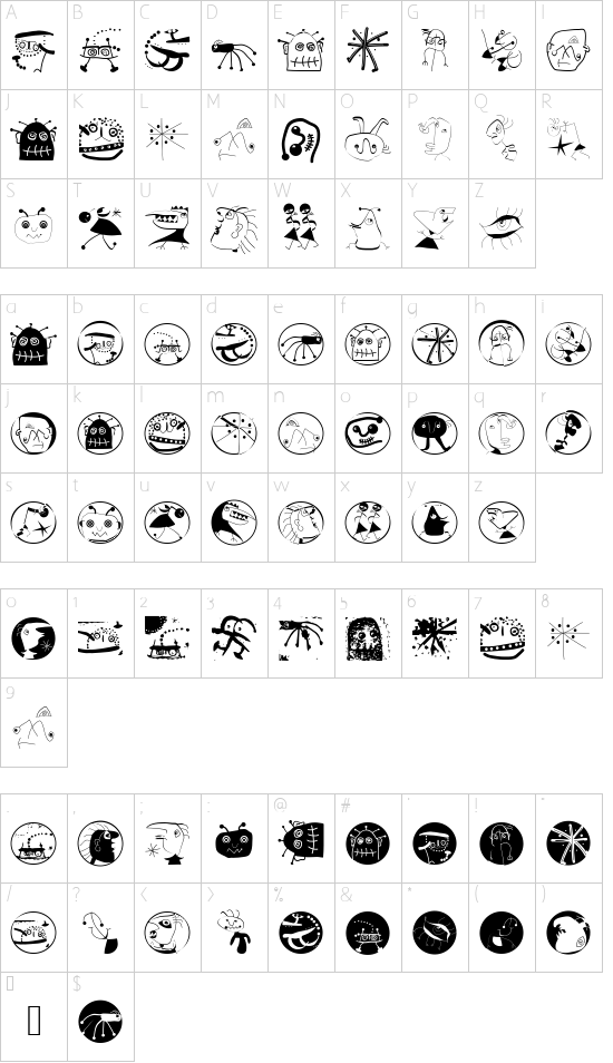 MouseLearnMiro font character map