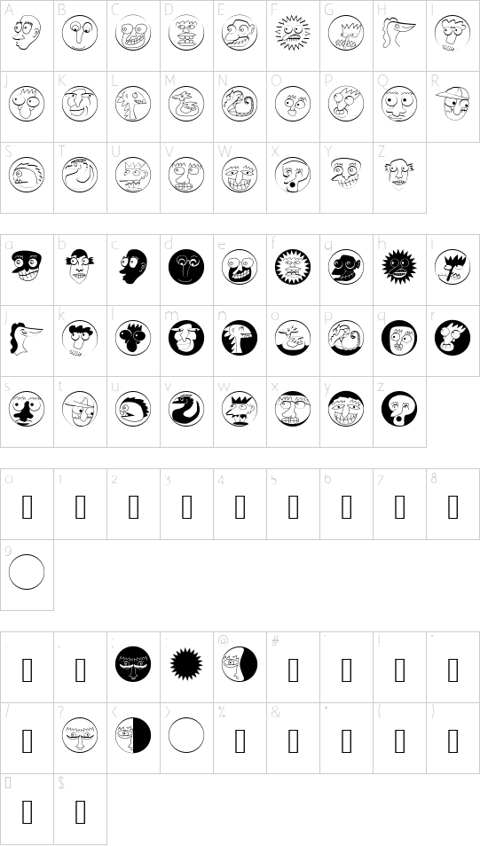 NiceNeighbours font character map