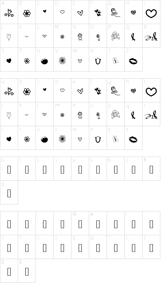 VBdingsTwo font character map