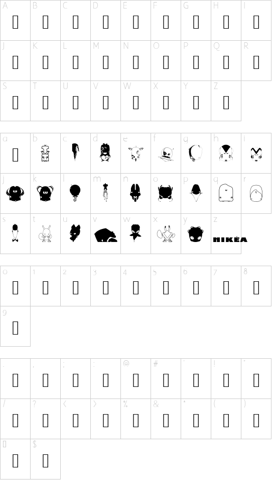 thomas font character map