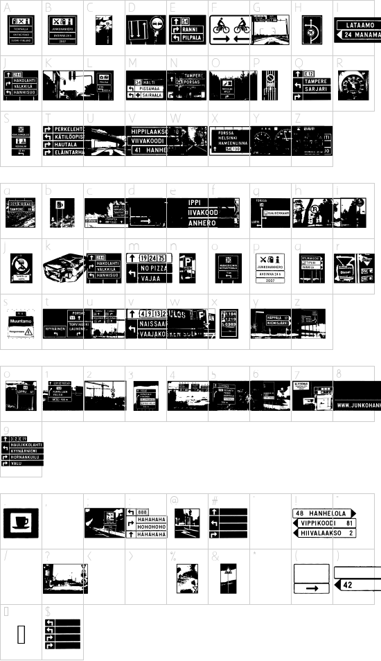 Tienp font character map