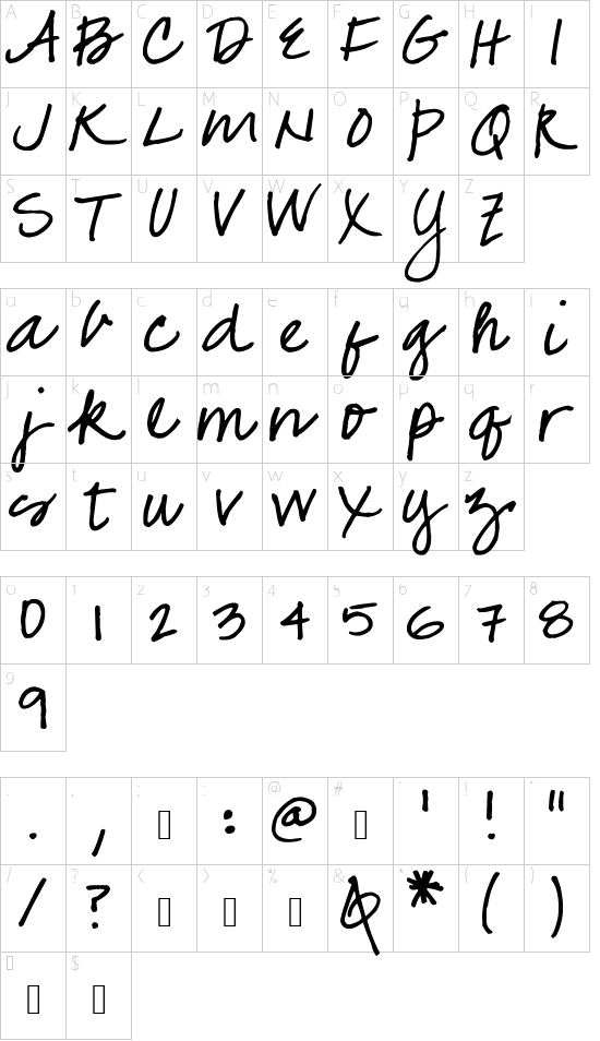 Pea Roni Script font character map
