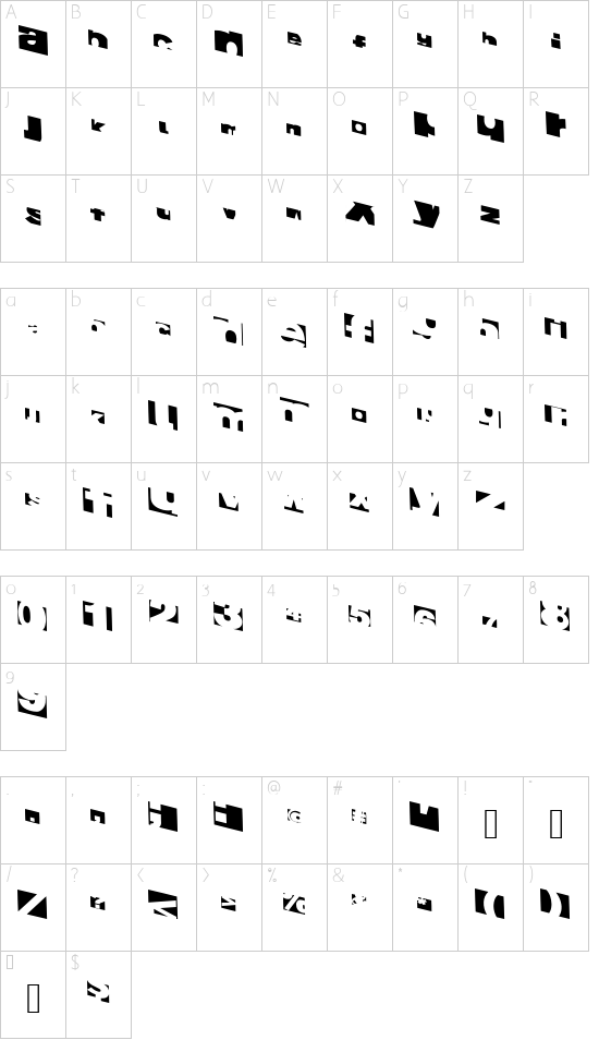 FragmentF font character map