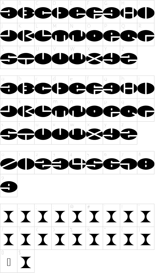 xminus font character map