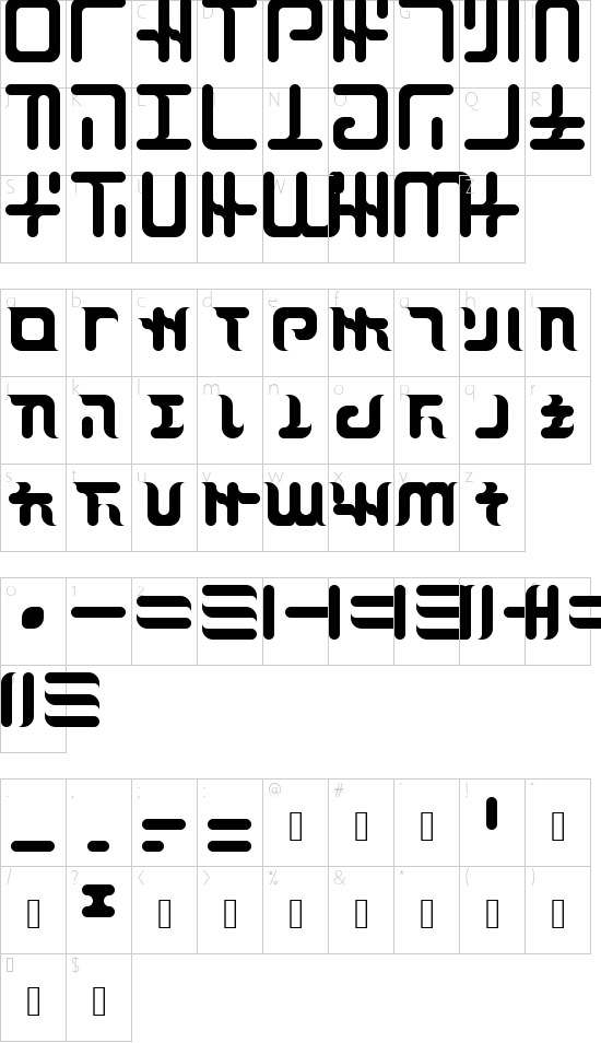 Aiural Regular font character map
