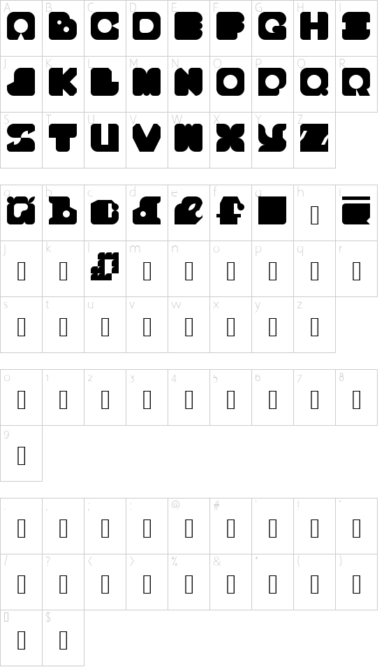 GLiTCHY Regular font character map