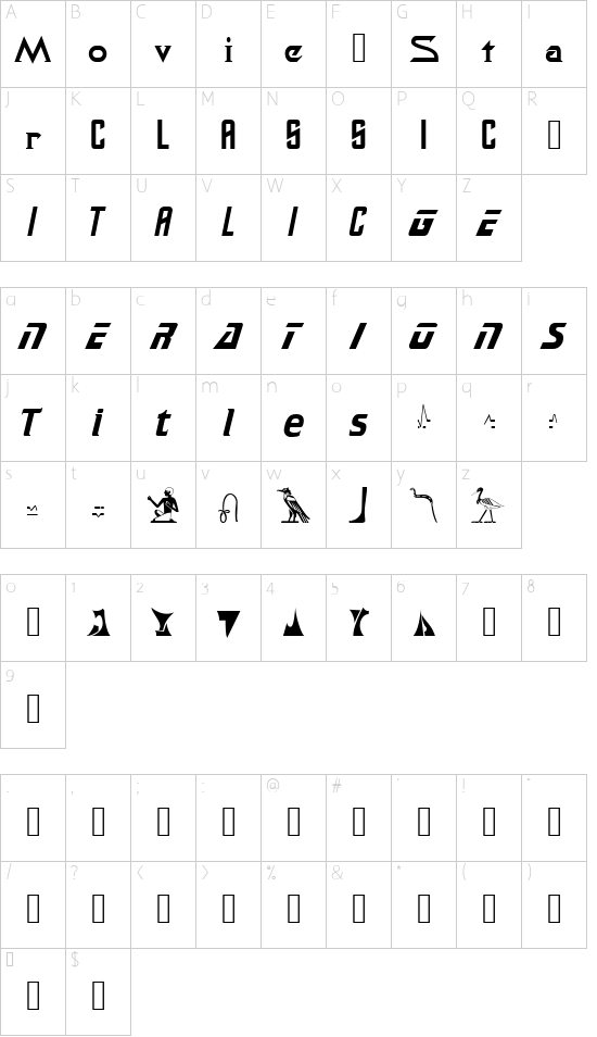 Safari Plain font character map