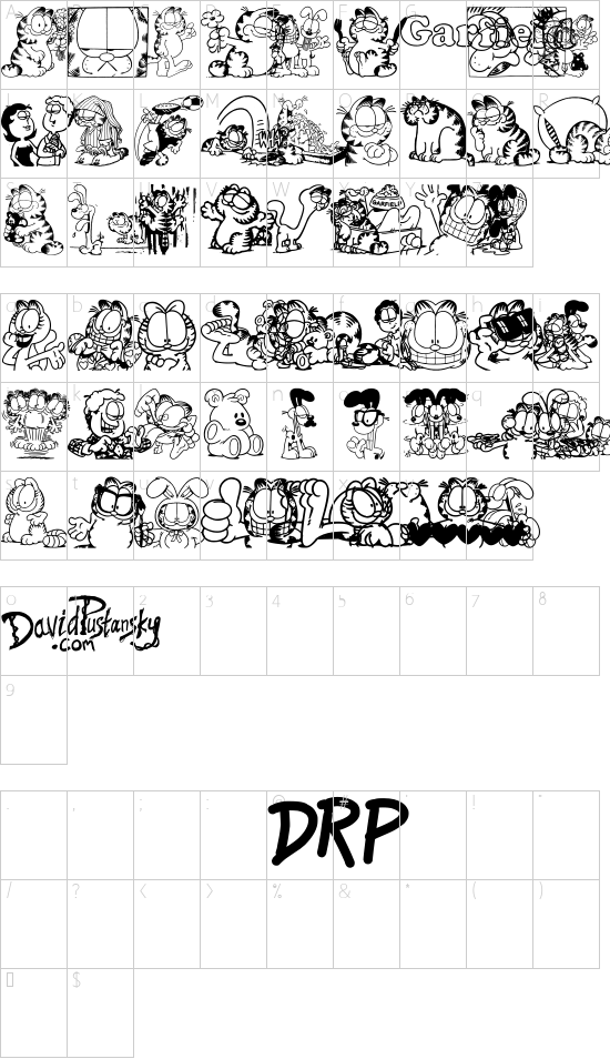 Garfield Hates Mondays Loves Fonts font character map