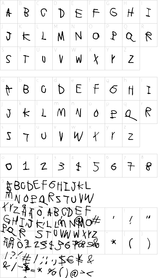 Lyhyt Lauantai font character map