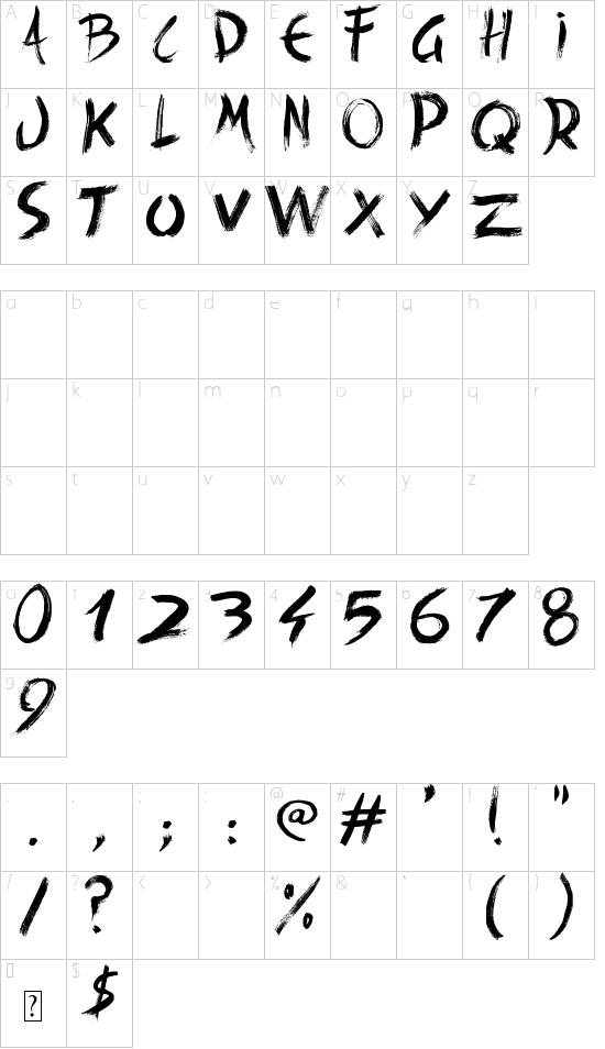 Back Ride 342 font character map