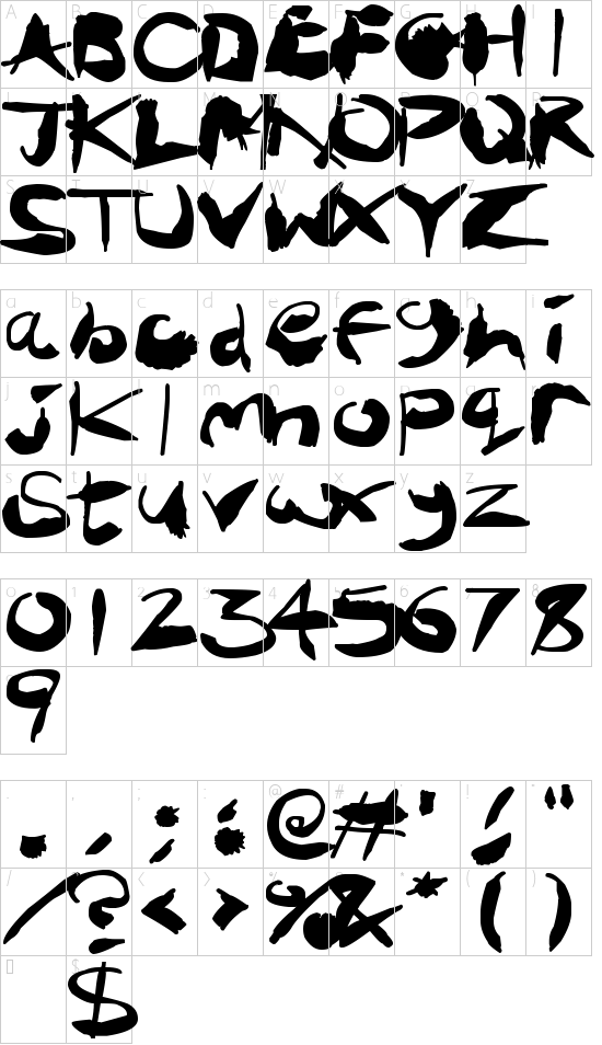 Crazy Ink Splats font character map